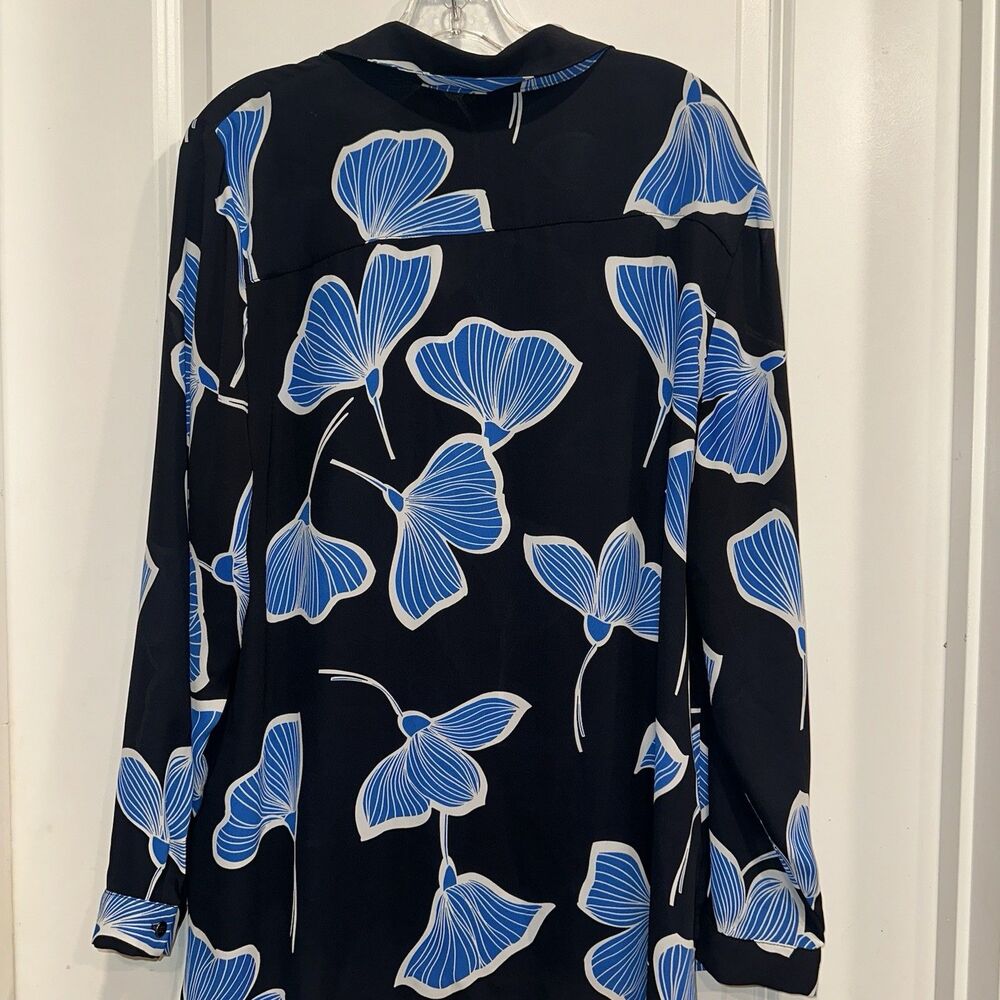 Cabi Blue Ginkgo Leaf Floral Button Blouse XL Long Sleeve Lightweight Travel - Picture 7 of 9